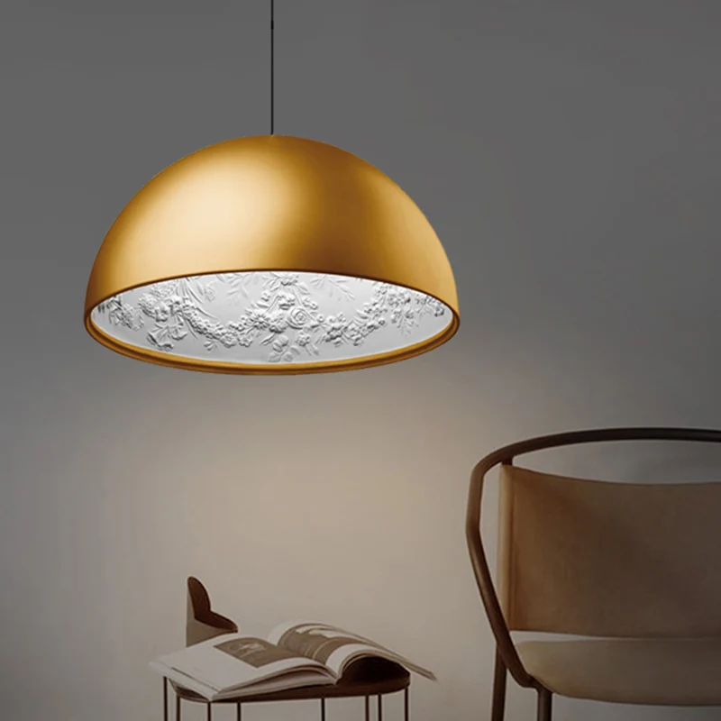 Lampe à suspension en forme de dôme avec motif floral à l'intérieur en métal moderne, plafonnier suspendu à 1 lumière or/c...