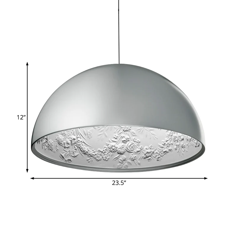 Lampe à suspension en forme de dôme avec motif floral à l'intérieur en métal moderne, plafonnier suspendu à 1 lumière or/c...