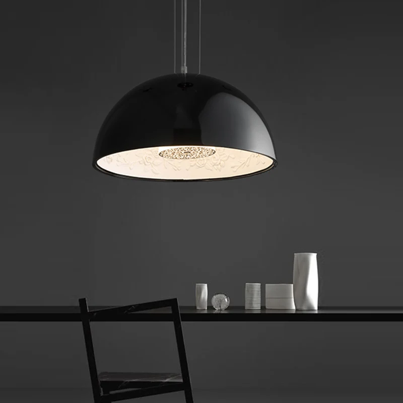 Lampe à suspension en forme de dôme avec motif floral à l'intérieur en métal moderne, plafonnier suspendu à 1 lumière or/c...