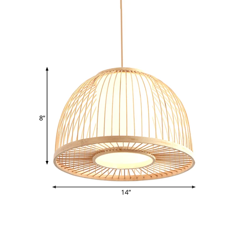 Lampe à suspension en forme de dôme moderniste en bambou, plafonnier d'intérieur à 1 lumière avec abat-jour cylindrique in...