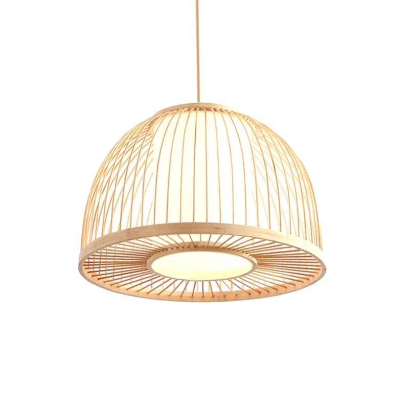 Lampe à suspension en forme de dôme moderniste en bambou, plafonnier d'intérieur à 1 lumière avec abat-jour cylindrique in...