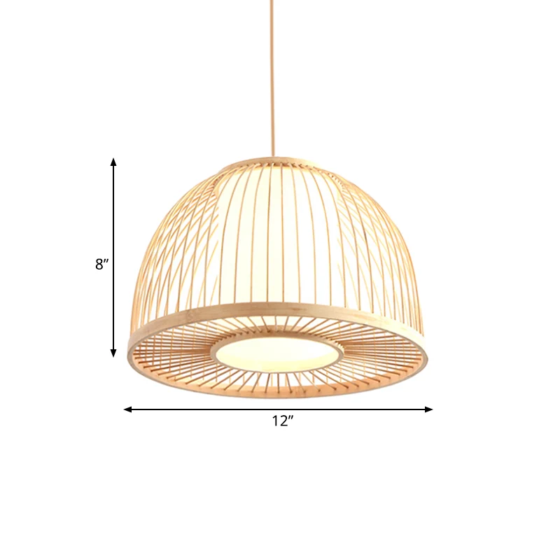 Lampe à suspension en forme de dôme moderniste en bambou, plafonnier d'intérieur à 1 lumière avec abat-jour cylindrique in...
