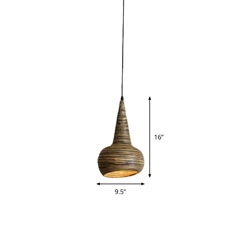 Lampe à Suspension en forme d'urne en bambou, éclairage vers le bas, modernisme, 1 tête, marron, pour Restaurant Clearhalo
