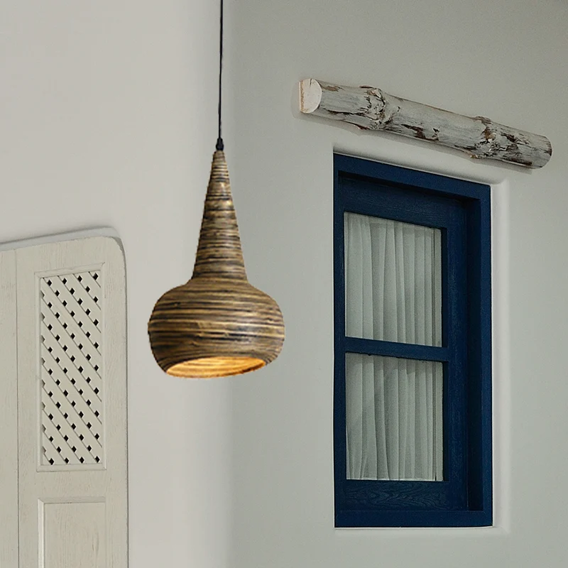 Lampe à Suspension en forme d'urne en bambou, éclairage vers le bas, modernisme, 1 tête, marron, pour Restaurant Clearhalo