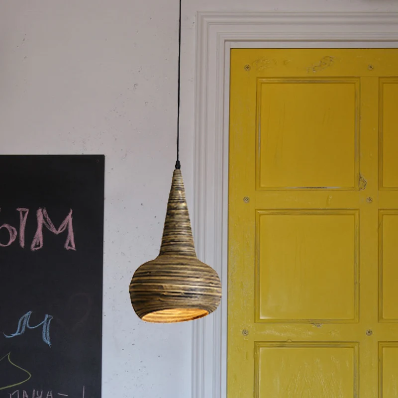 Lampe à Suspension en forme d'urne en bambou, éclairage vers le bas, modernisme, 1 tête, marron, pour Restaurant Clearhalo