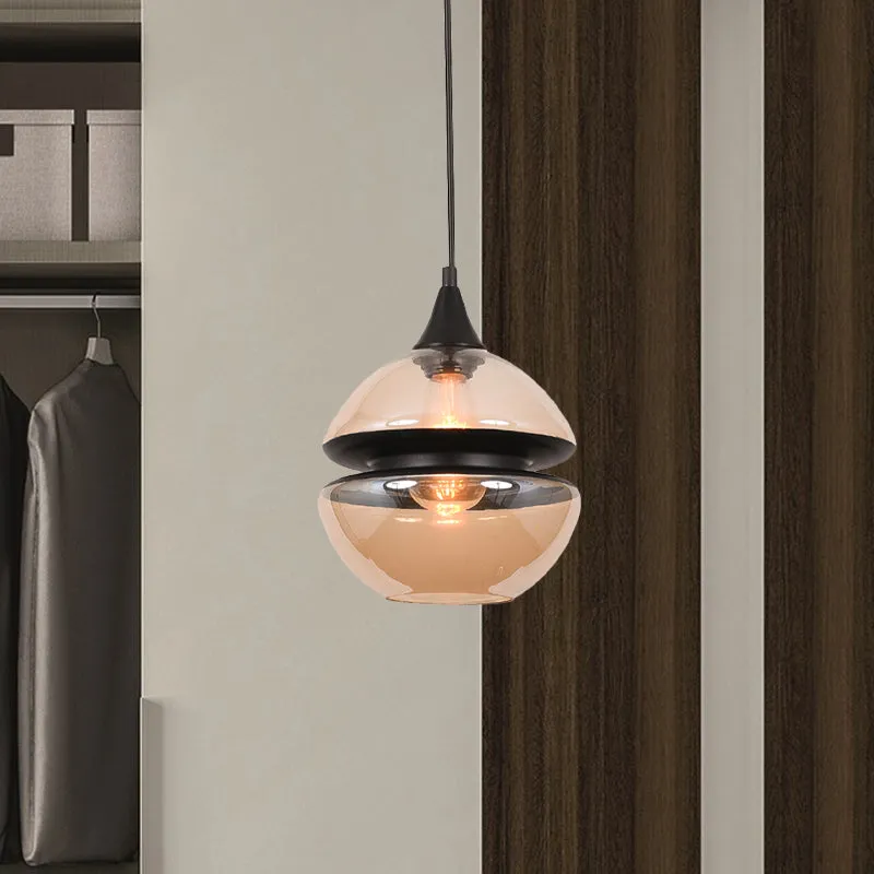 Lampe à suspension en forme de gourde/ellipse/cône marron, luminaire moderne à 1 lumière en verre pour salle à manger Clea...