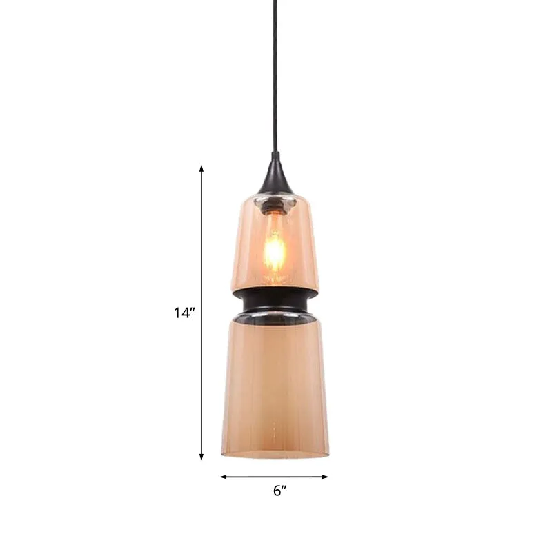 Lampe à suspension en forme de gourde/ellipse/cône marron, luminaire moderne à 1 lumière en verre pour salle à manger Clea...