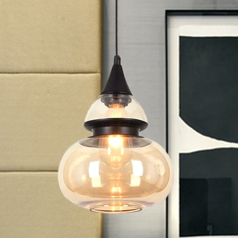 Lampe à suspension en forme de gourde/ellipse/cône marron, luminaire moderne à 1 lumière en verre pour salle à manger Clea...