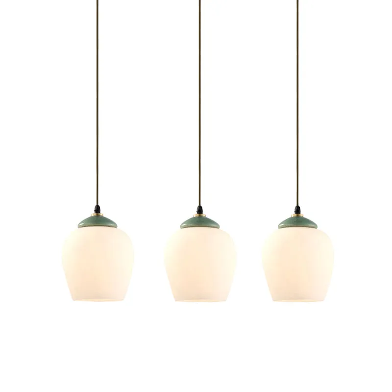 Lampe à Suspension en forme de tulipe/cloche en verre blanc, classique, à 3 têtes, pour salon, plafond avec dessus en céra...