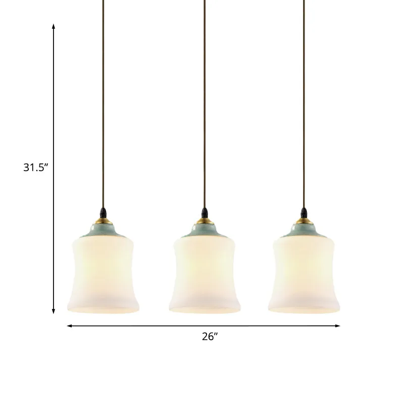 Lampe à Suspension en forme de tulipe/cloche en verre blanc, classique, à 3 têtes, pour salon, plafond avec dessus en céra...