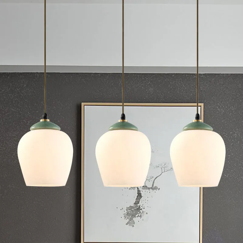 Lampe à Suspension en forme de tulipe/cloche en verre blanc, classique, à 3 têtes, pour salon, plafond avec dessus en céra...
