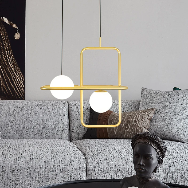 Lampe à suspension Globe en verre blanc, Design rectangulaire, Post-moderniste, 1/2 lumières, luminaire suspendu Led doré...