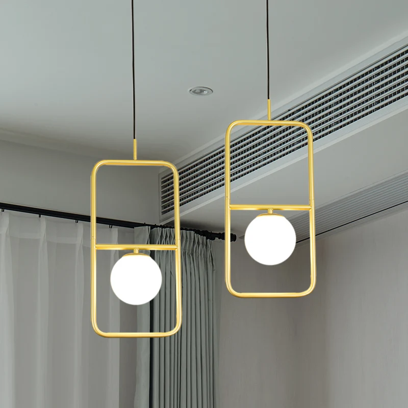 Lampe à suspension Globe en verre blanc, Design rectangulaire, Post-moderniste, 1/2 lumières, luminaire suspendu Led doré...