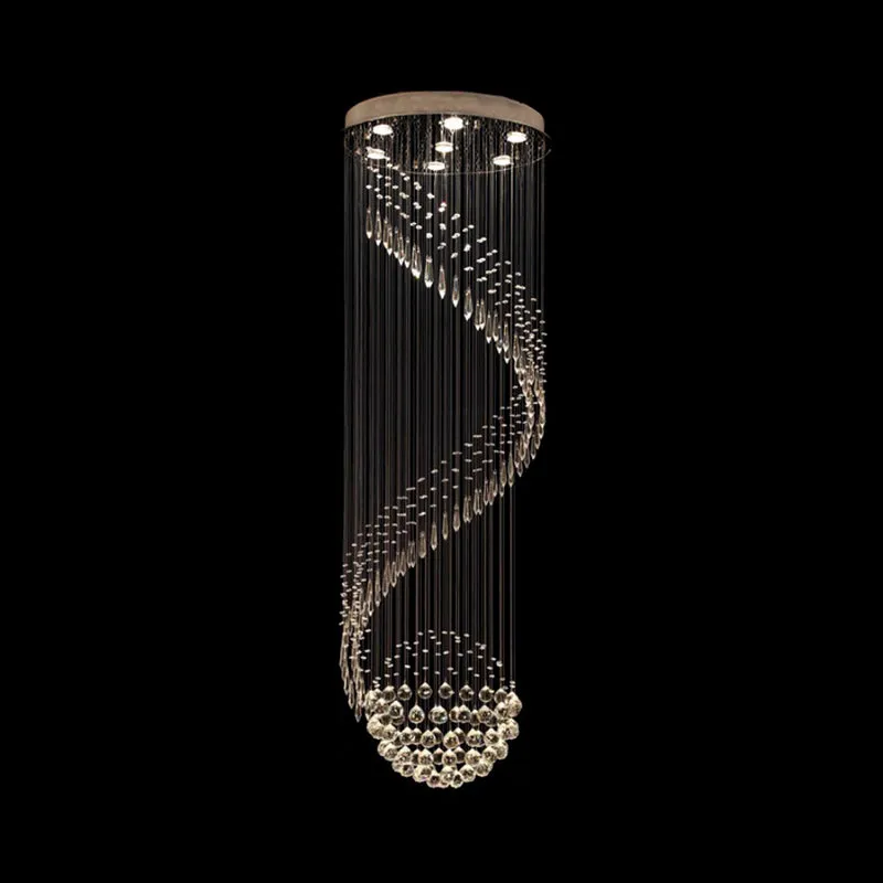 Lampe à suspension en grappe d'escalier en colimaçon Plafonnier LED minimaliste en cristal clair à 7 lumières argenté Clea...