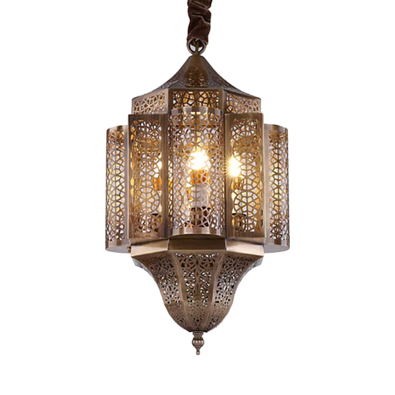Lampe à Suspension lanterne en laiton, lustre de Restaurant à 3 ampoules en métal arabe Clearhalo