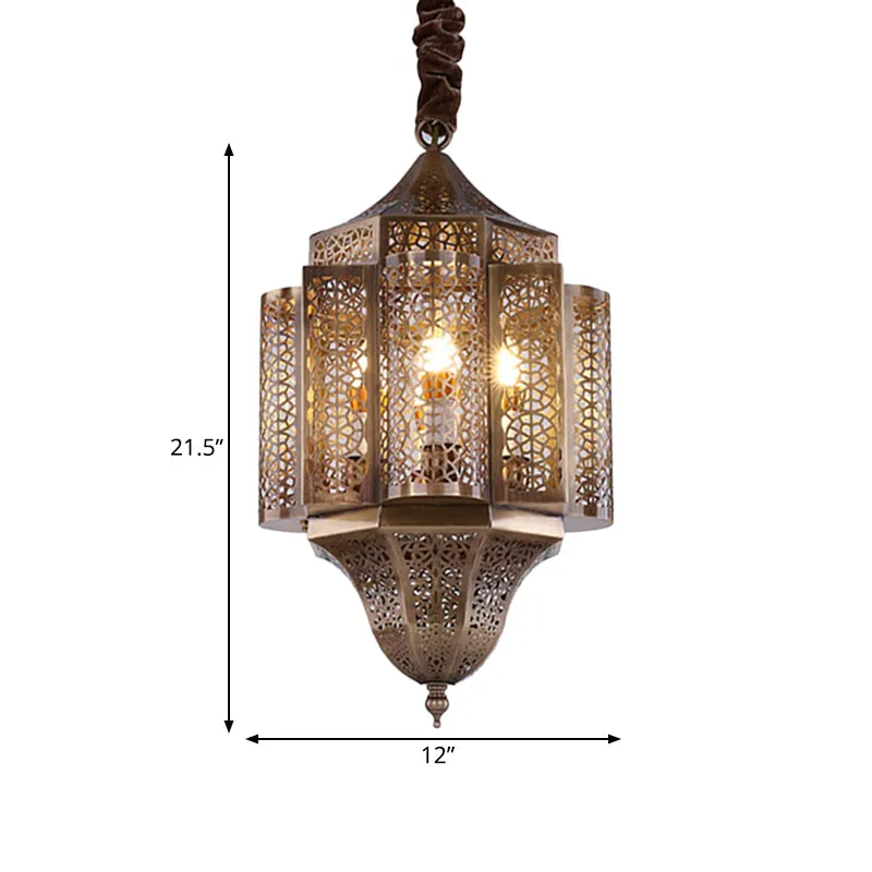 Lampe à Suspension lanterne en laiton, lustre de Restaurant à 3 ampoules en métal arabe Clearhalo