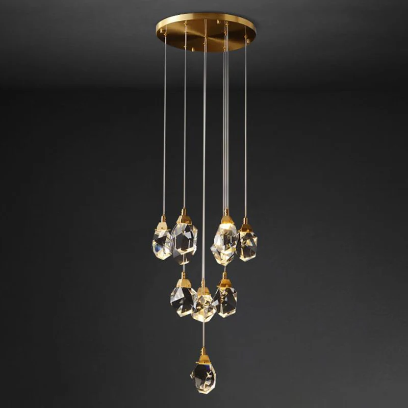 Lampe à suspension LED en forme de pierre précieuse en cristal, luminaire artistique en laiton pour salle à manger Clearhalo