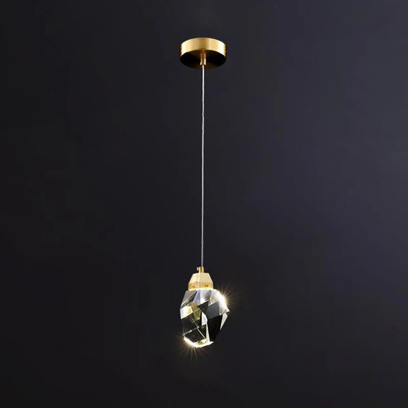 Lampe à suspension LED en forme de pierre précieuse en cristal, luminaire artistique en laiton pour salle à manger Clearhalo