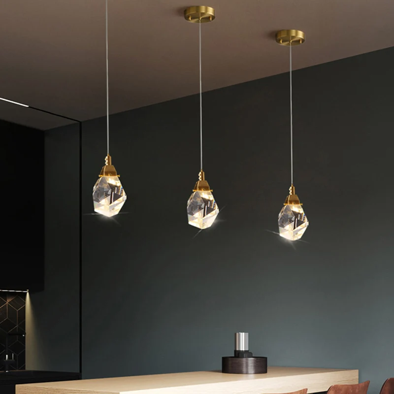 Lampe à suspension LED en forme de pierre précieuse en cristal, luminaire artistique en laiton pour salle à manger Clearhalo