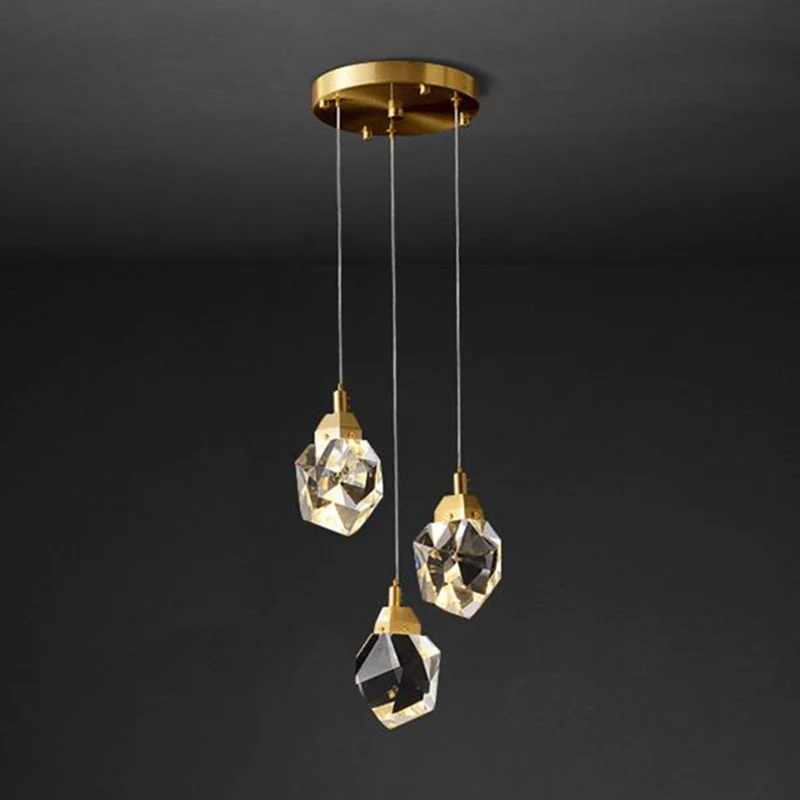 Lampe à suspension LED en forme de pierre précieuse en cristal, luminaire artistique en laiton pour salle à manger Clearhalo