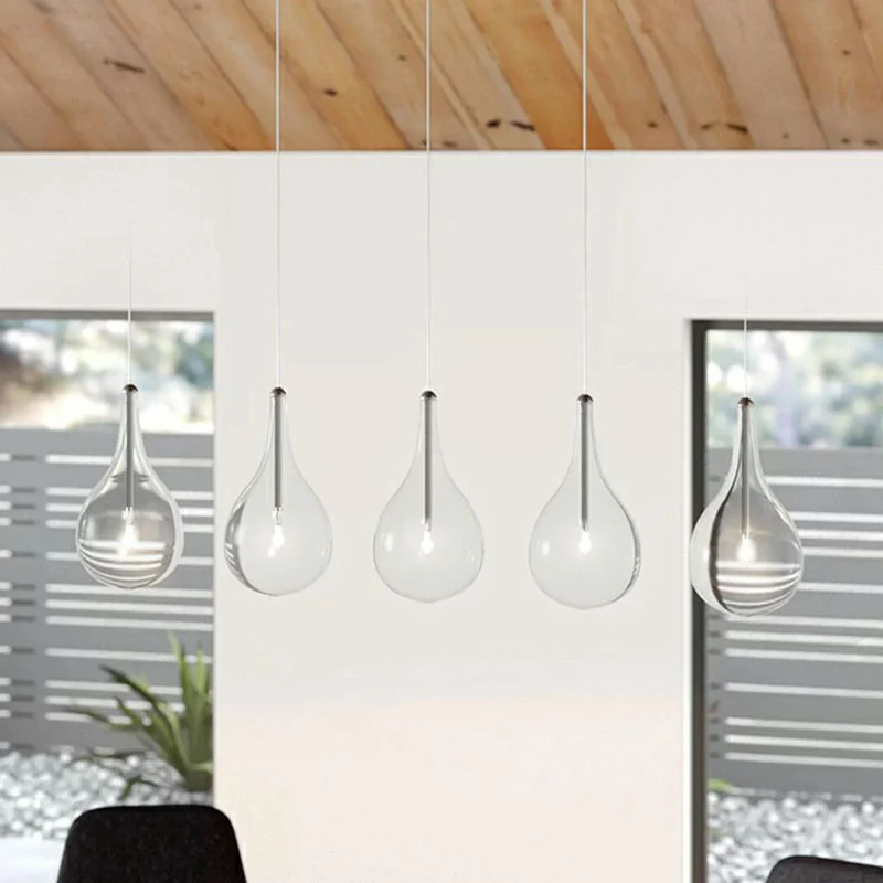 Lampe à suspension LED goutte d'eau minimalisme en verre transparent plafonnier pour snack-bar en chrome Clearhalo