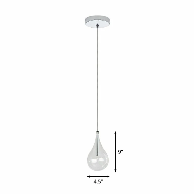 Lampe à suspension LED goutte d'eau minimalisme en verre transparent plafonnier pour snack-bar en chrome Clearhalo