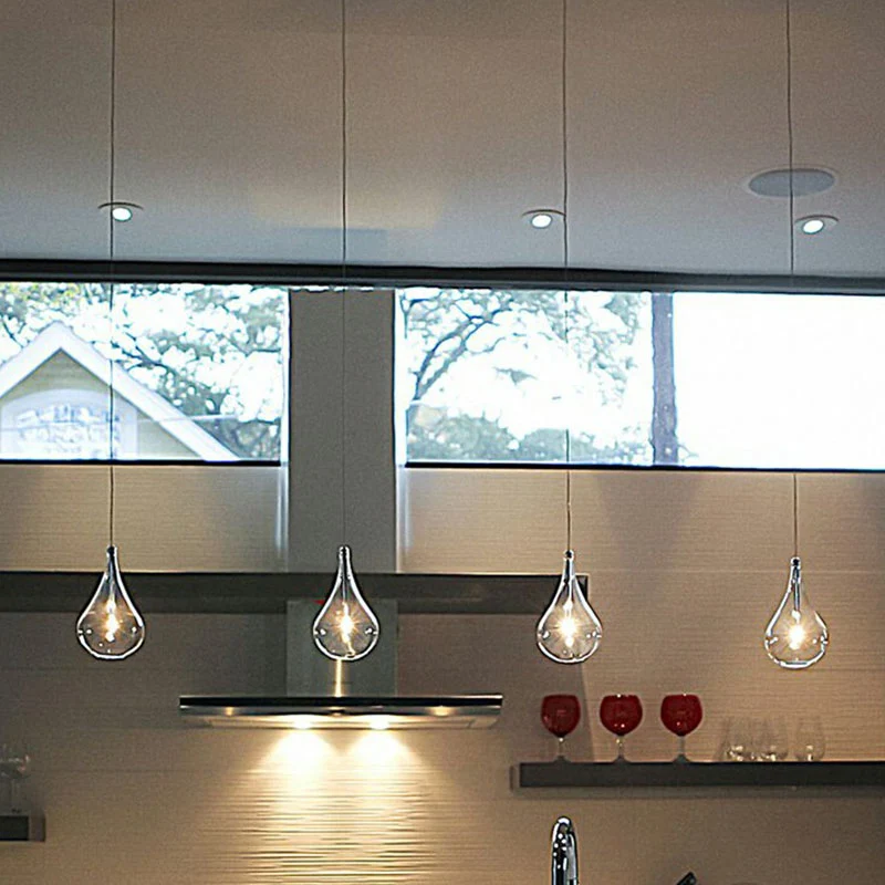 Lampe à suspension LED goutte d'eau minimalisme en verre transparent plafonnier pour snack-bar en chrome Clearhalo