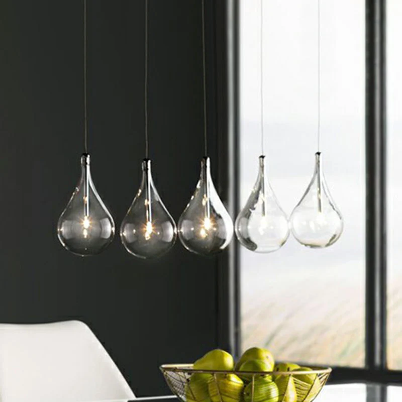 Lampe à suspension LED goutte d'eau minimalisme en verre transparent plafonnier pour snack-bar en chrome Clearhalo