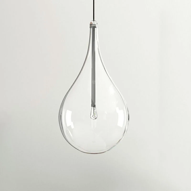 Lampe à suspension LED goutte d'eau minimalisme en verre transparent plafonnier pour snack-bar en chrome Clearhalo