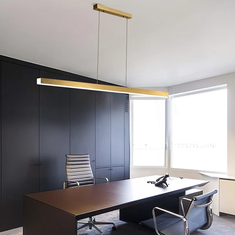 Lampe à suspension LED rectangulaire en métal, luminaire d'îlot linéaire minimaliste en métal Clearhalo