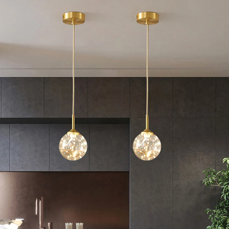Lampe à suspension LED en verre pour salle à manger, sphère moderne, plafond en laiton Clearhalo
