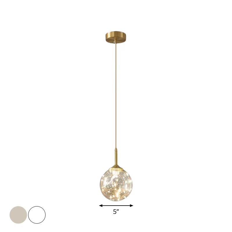 Lampe à suspension LED en verre pour salle à manger, sphère moderne, plafond en laiton Clearhalo