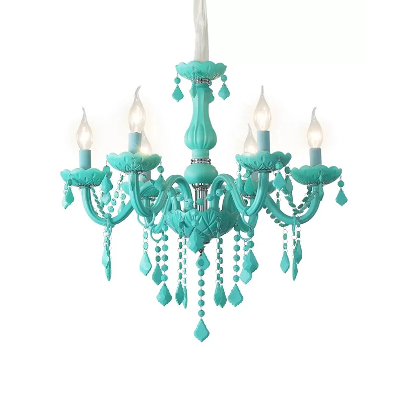 Lampe à suspension élégante Macaron avec bougie décorative en cristal, lustre en métal à 6 lumières pour adolescent Clearhalo