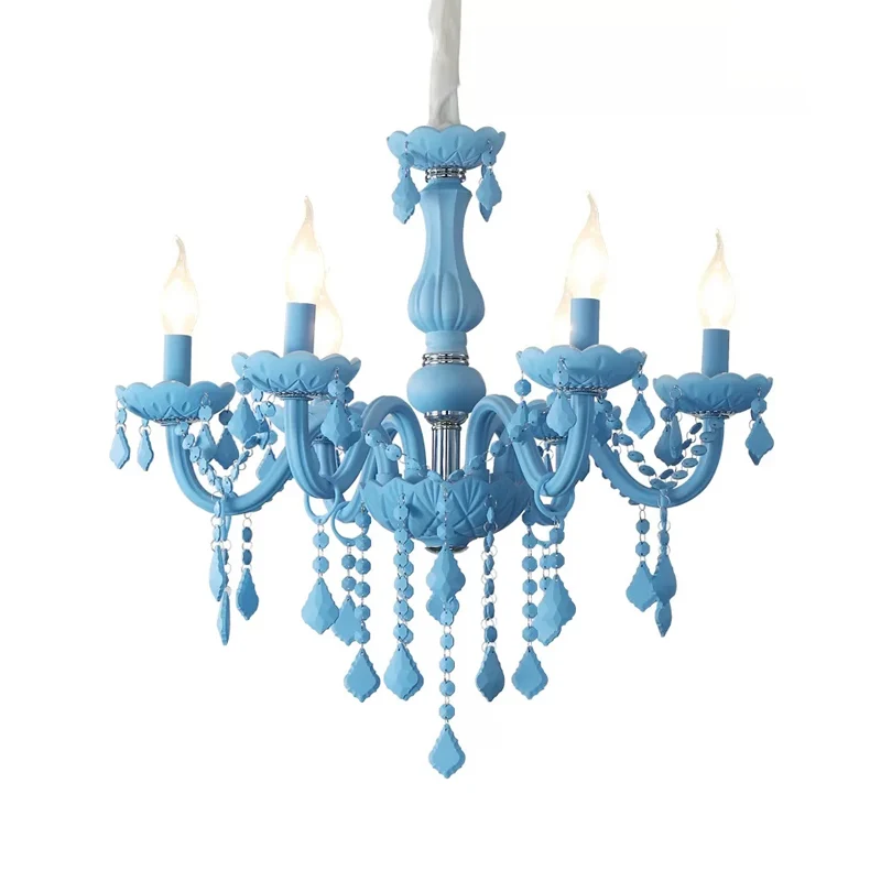 Lampe à suspension élégante Macaron avec bougie décorative en cristal, lustre en métal à 6 lumières pour adolescent Clearhalo