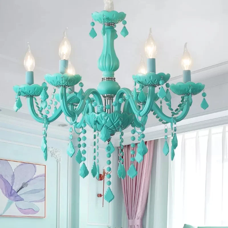 Lampe à suspension élégante Macaron avec bougie décorative en cristal, lustre en métal à 6 lumières pour adolescent Clearhalo
