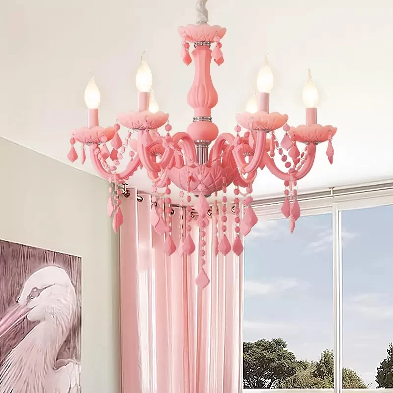 Lampe à suspension élégante Macaron avec bougie décorative en cristal, lustre en métal à 6 lumières pour adolescent Clearhalo