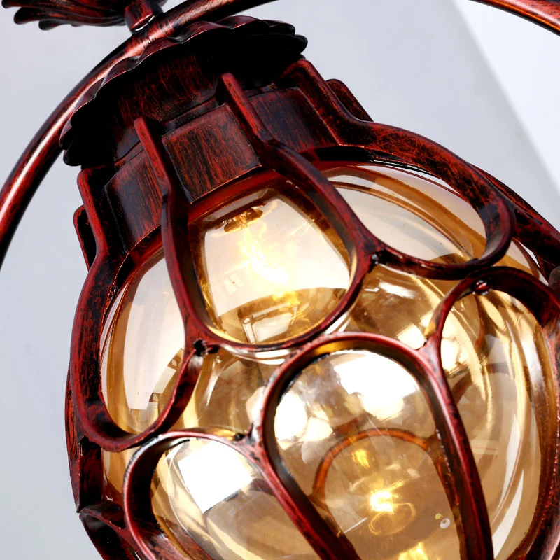 Lampe à suspension à 1 lumière, globe rustique en verre ambré, suspension en cuivre avec anneau en fer Clearhalo