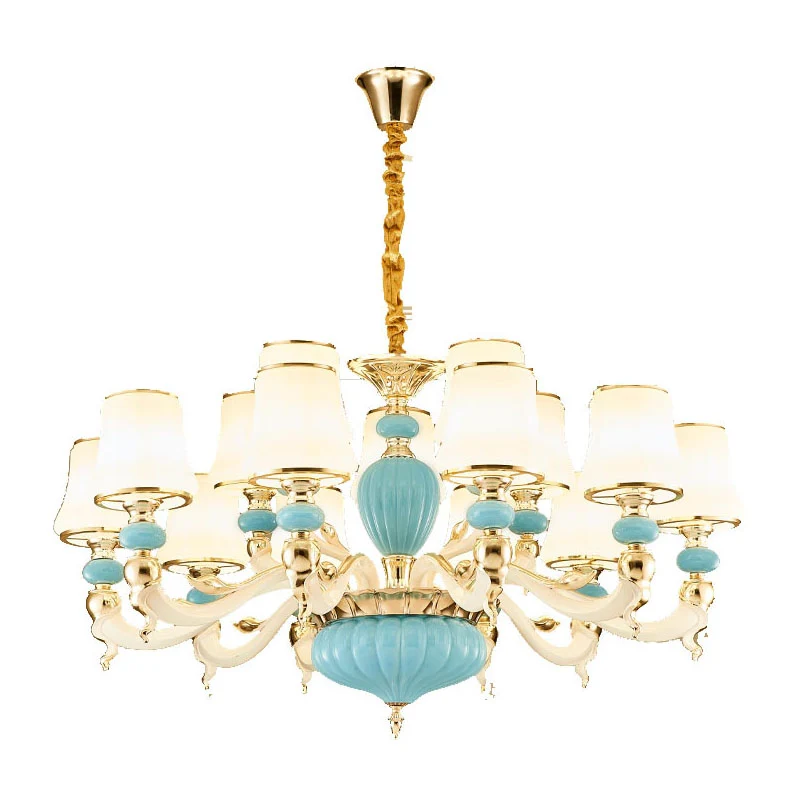 Lampe à suspension moderne en céramique conique bleu clair, luminaire d'éclairage avec abat-jour en verre opale Clearhalo