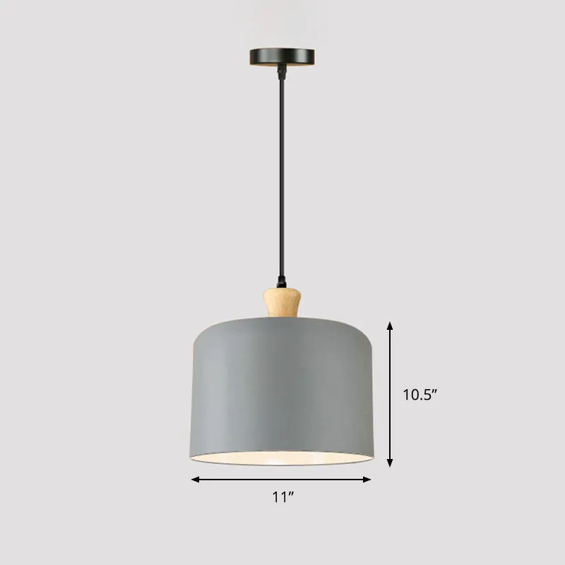Lampe à suspension moderne en forme de tambour en métal à 1 lumière pour salle à manger en gris Clearhalo