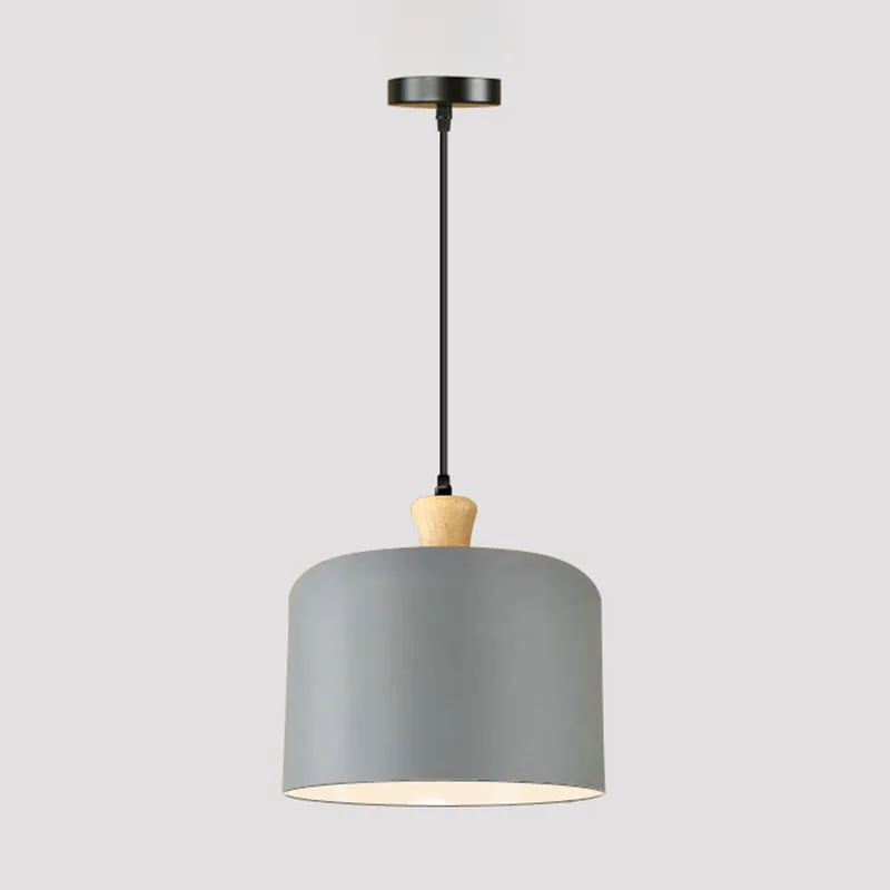 Lampe à suspension moderne en forme de tambour en métal à 1 lumière pour salle à manger en gris Clearhalo
