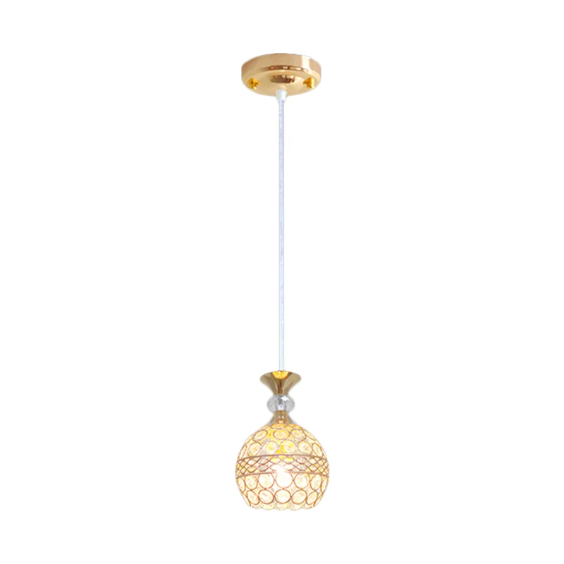 Lampe à suspension moderniste à 1 ampoule avec abat-jour incrusté de cristaux, luminaire de plafond à boule dorée Clearhalo