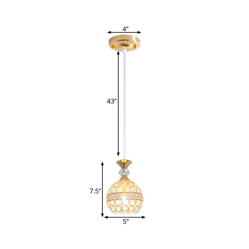 Lampe à suspension moderniste à 1 ampoule avec abat-jour incrusté de cristaux, luminaire de plafond à boule dorée Clearhalo
