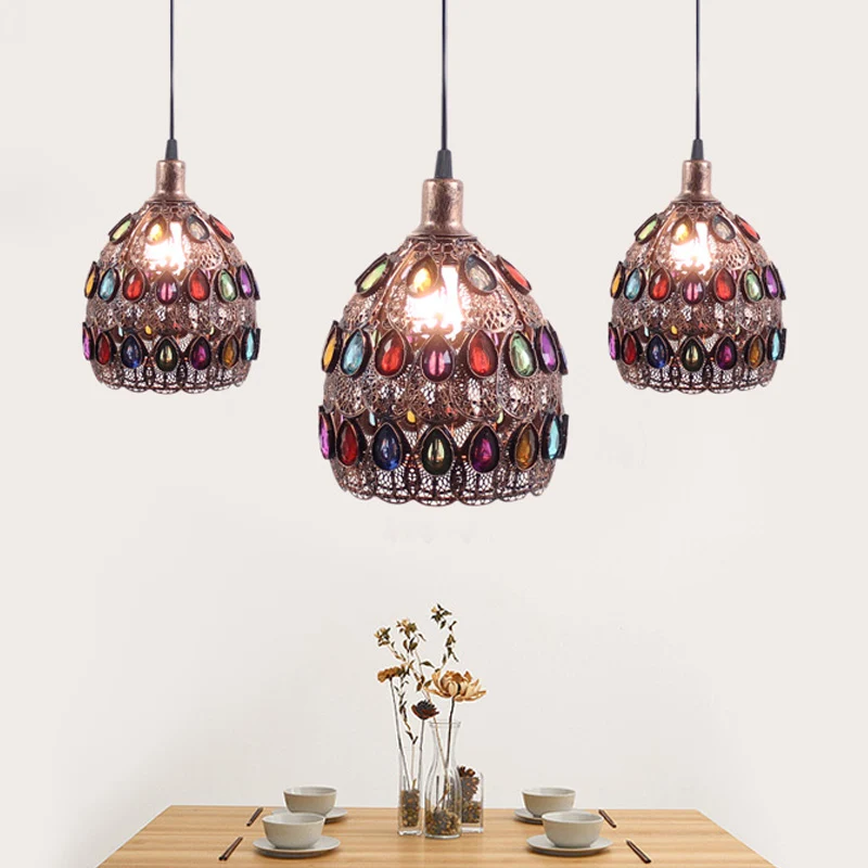 Lampe à suspension en métal antirouille, dôme, 1 ampoule, luminaire suspendu traditionnel pour Restaurant Clearhalo