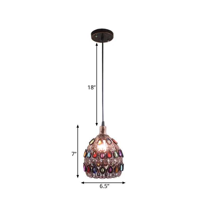 Lampe à suspension en métal antirouille, dôme, 1 ampoule, luminaire suspendu traditionnel pour Restaurant Clearhalo