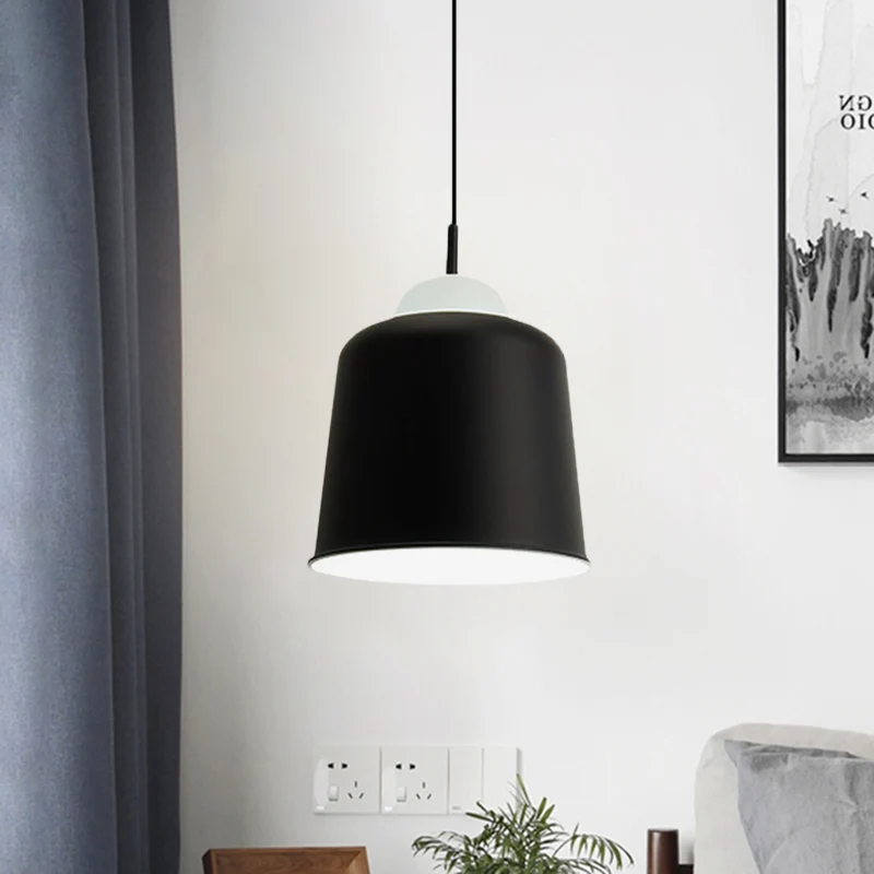 Lampe à Suspension en métal, Style Simple, monochrome, noir/gris/blanc, lampe suspendue pour salle d'étude Clearhalo