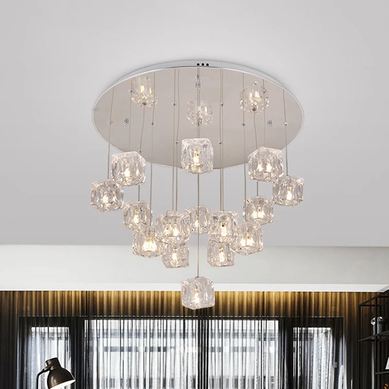 Lampe à suspension multi-pendentifs moderniste en cristal transparent, 15 lumières, LED argentée Clearhalo