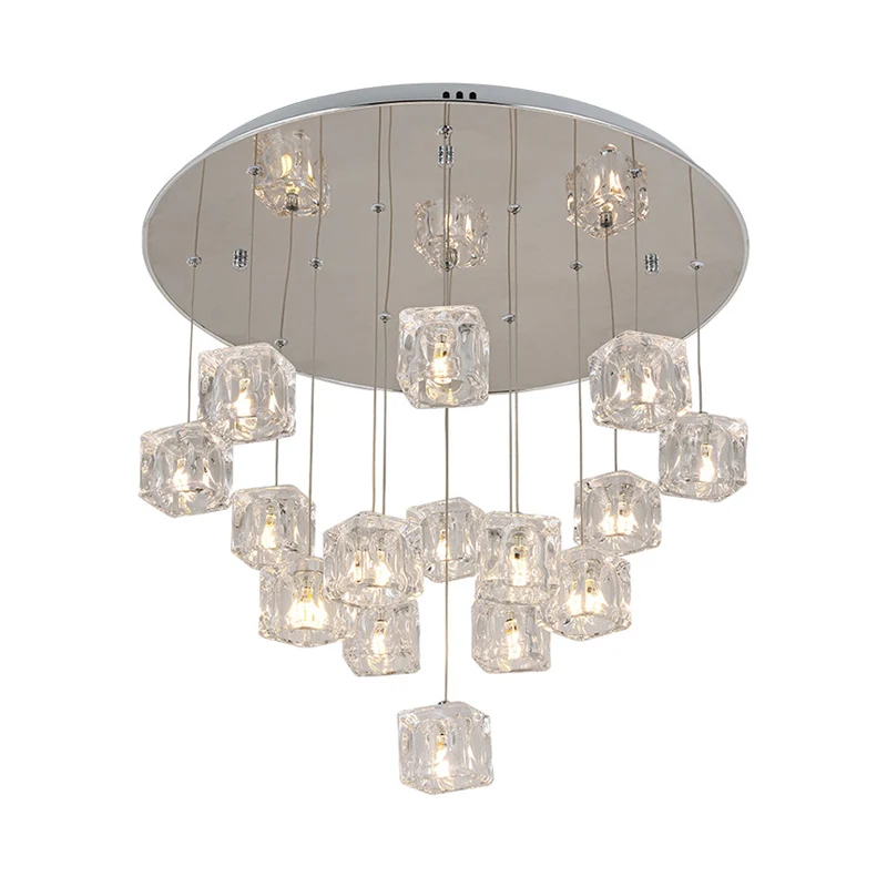 Lampe à suspension multi-pendentifs moderniste en cristal transparent, 15 lumières, LED argentée Clearhalo