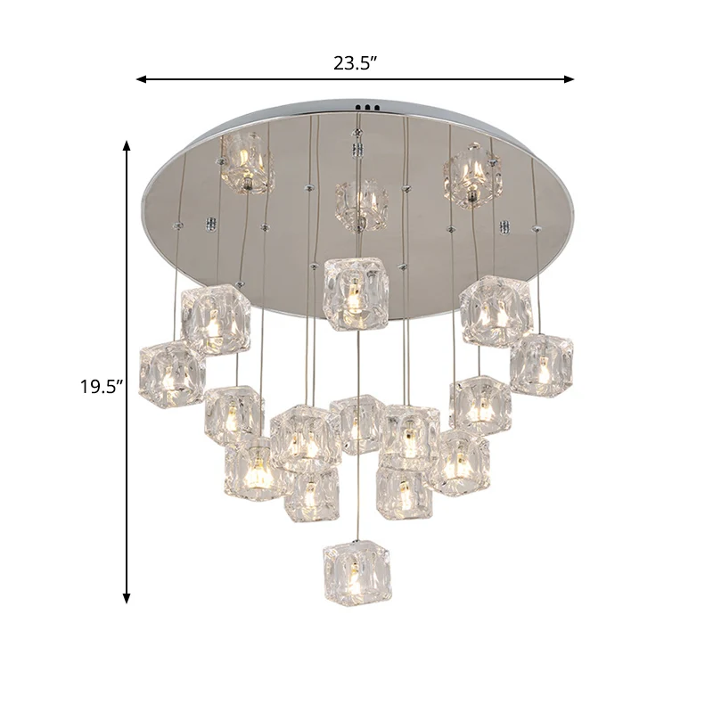 Lampe à suspension multi-pendentifs moderniste en cristal transparent, 15 lumières, LED argentée Clearhalo