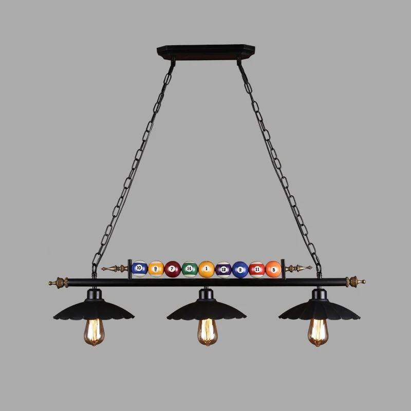 Lampe à suspension noire à 3 lumières, îlot linéaire industriel en métal avec abat-jour et boules de billard Clearhalo