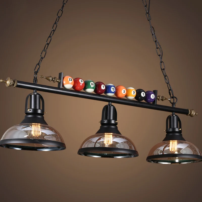 Lampe à suspension noire à 3 lumières, îlot linéaire industriel en métal avec abat-jour et boules de billard Clearhalo